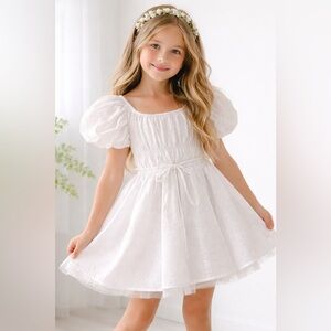 Poppies & Roses Girls 8 White Eyelet Puff Sleeve Dress Easter Party